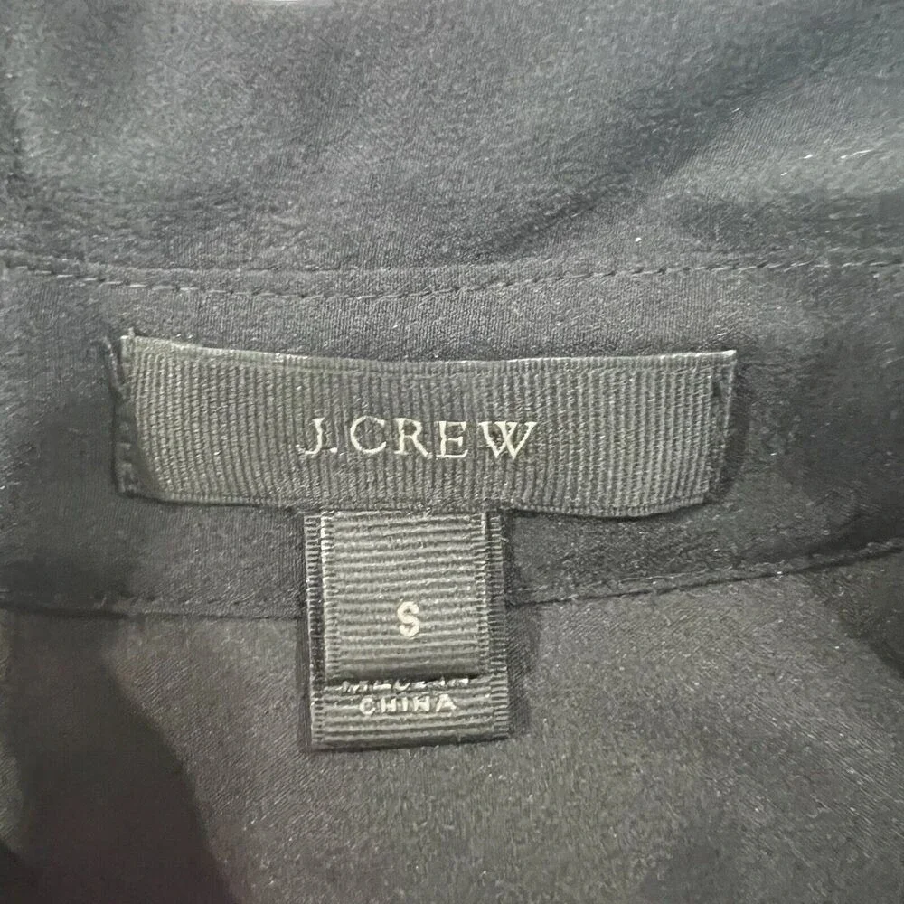J. Crew Size S Silk Shirt Dress‎ Sleeveless in Black Button Front Pockets B2371